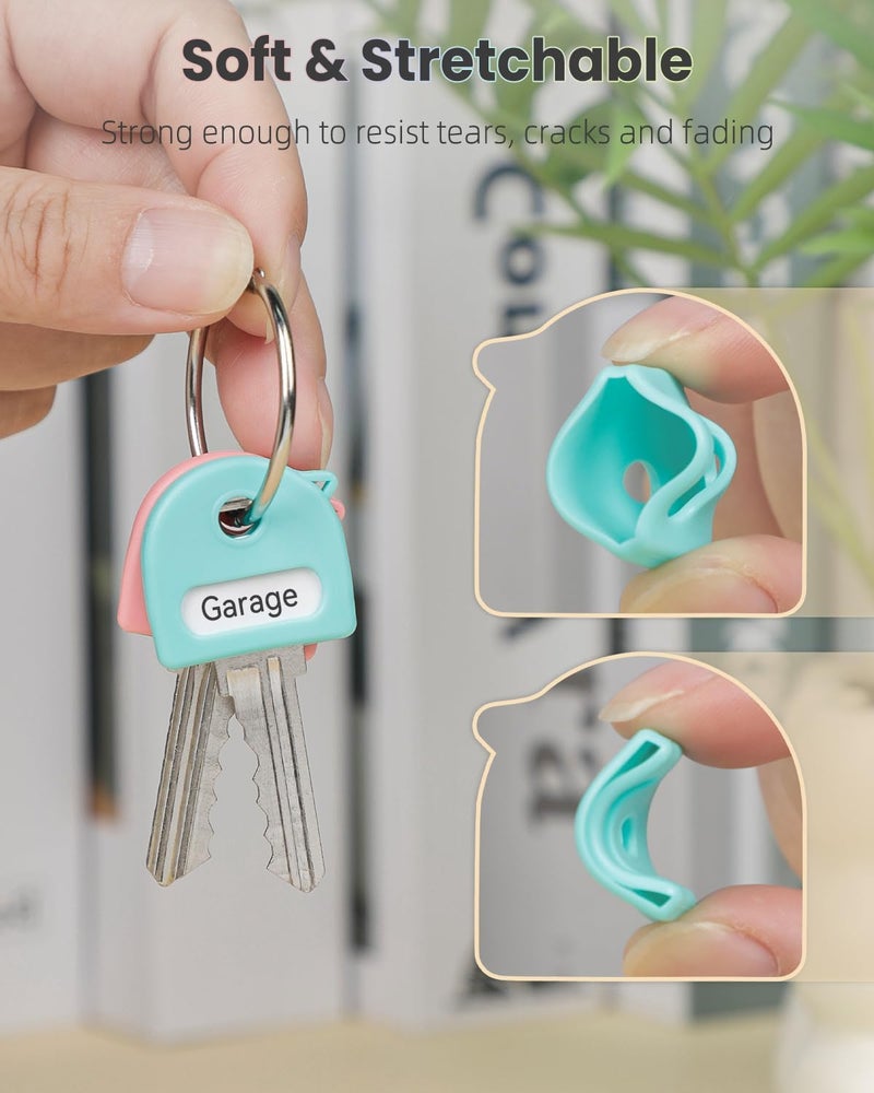 Uniclife 10 Pcs Key Covers Caps, 1" Key Identifiers with Labels, Soft Stretchy Key Covers for House Key, Cute Key Head Protectors for Standard Keys (Not for Odd-Shaped Keys), 10 Colors - Image 3